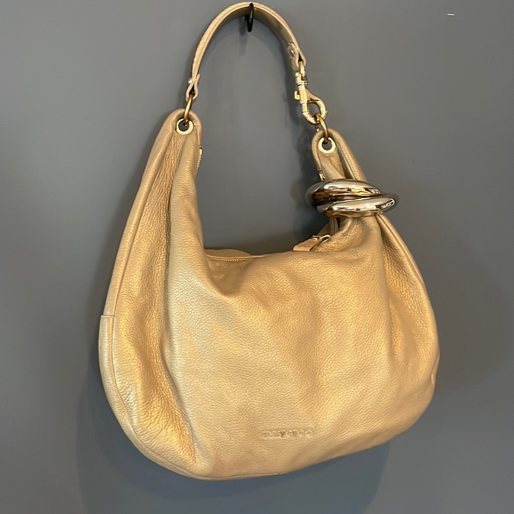 Jimmy Choo Gold Deerskin Leather Solar L Hangbag